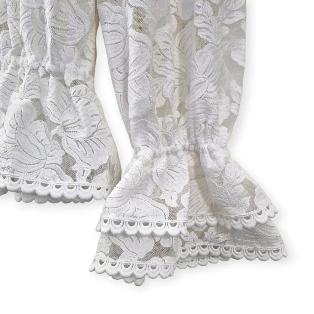 THE COLLECTION BY REFORMATION Carlisle Top Ivory White Lace Long Sleeve 10